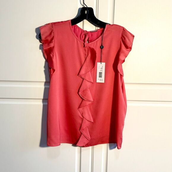 NWT Elie Tahari “Anya” ruffle cap sleeves silk blend top in pink Size S - Picture 5 of 13